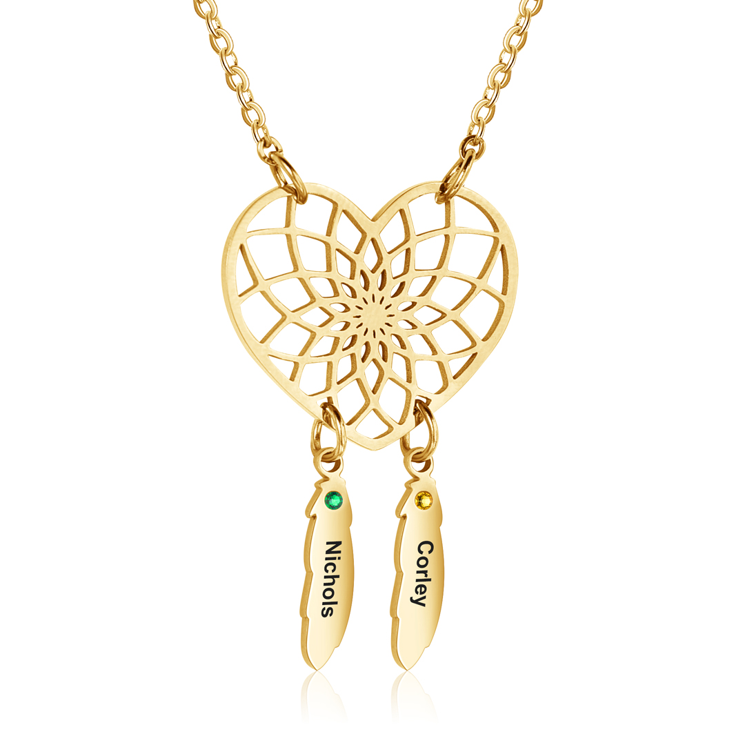 Personalised Dream Catcher Necklace With Birthstones Custom 2 Names Necklace Gifts For Her-Jessemade AU