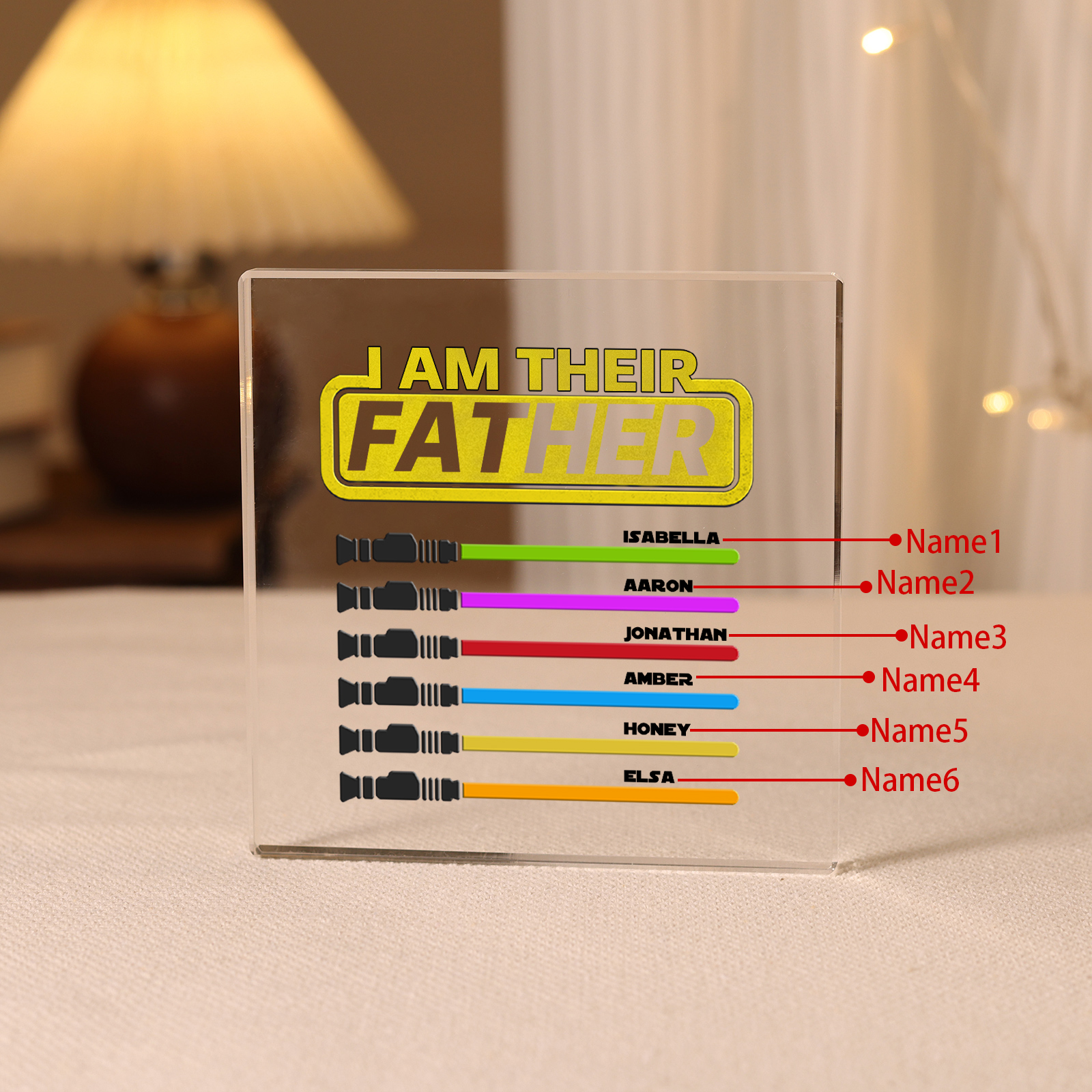 Personalised 6 Names Acrylic Square Keepsake Rectangle Plaque Father's Day Gifts - I Am Their Father -Jessemade AU