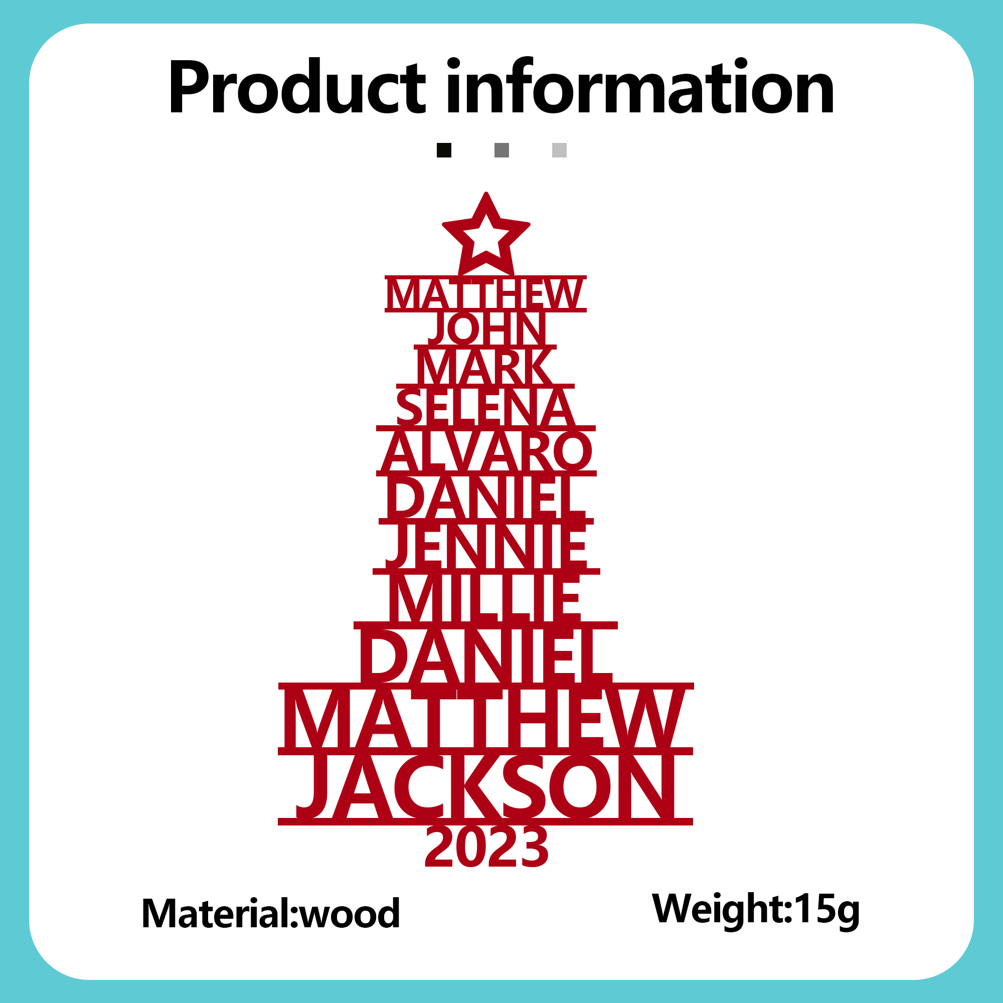 11 Names - Personalised Christmas Tree Ornaments Customised Name Xmas Wooden Decor Gifts for Family Friends-Jessemade AU