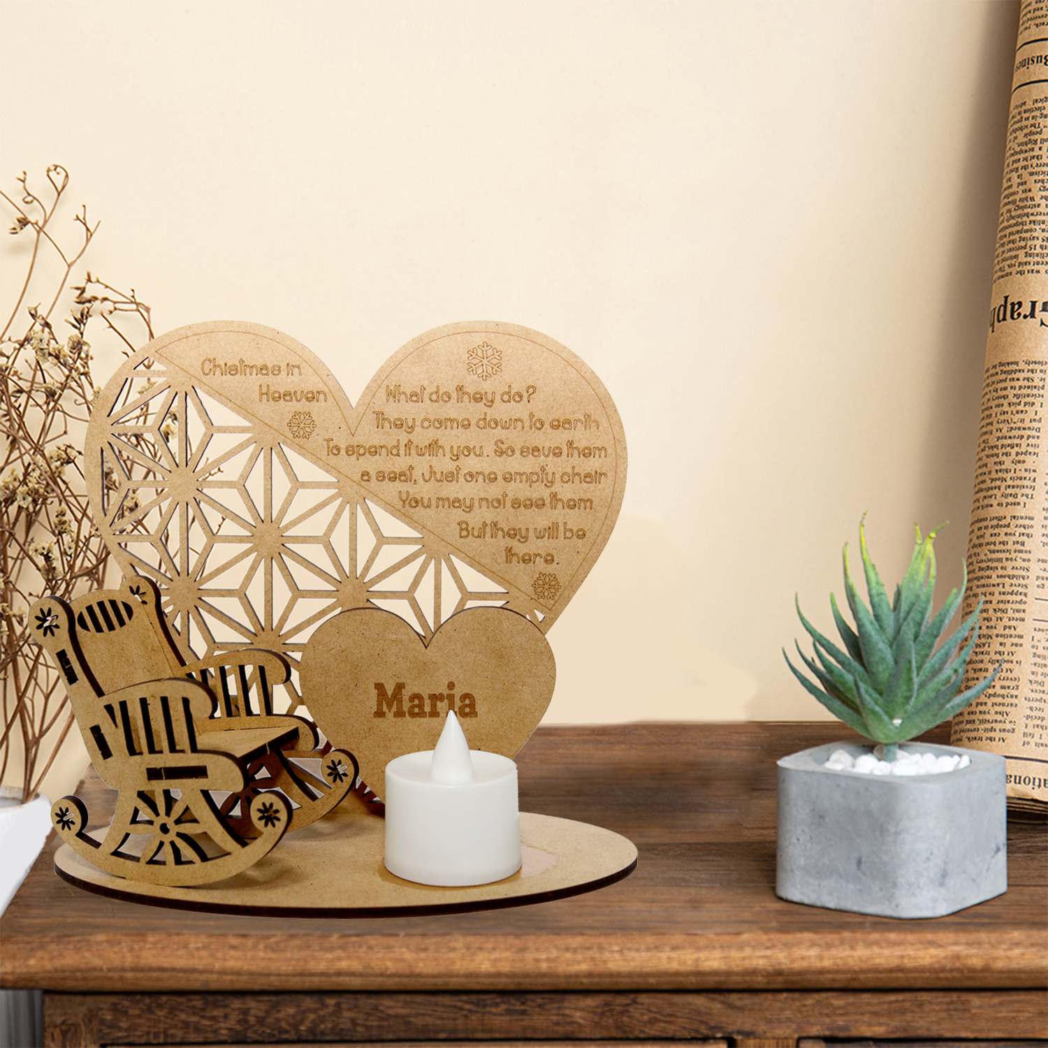 Personalised Christmas in Heaven Rocking Chair Ornament Memorial Tabletop Plaque-Jessemade AU