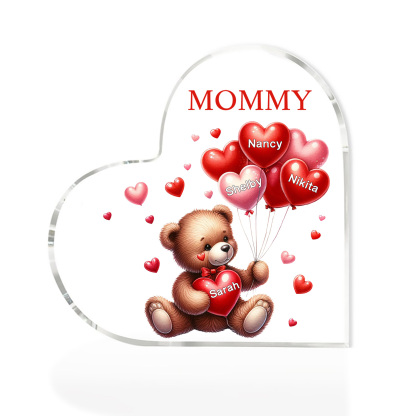 4 Names - Personalised Acrylic Heart Keepsake Custom Text Teddy Bear Balloon Ornaments Gifts for Grandma/Mother-Jessemade AU