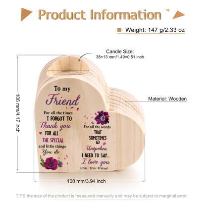 To My Friend Violet Flower Heart Candle Holder "I Need To Say I Love You" Wooden Candlestick-Jessemade AU