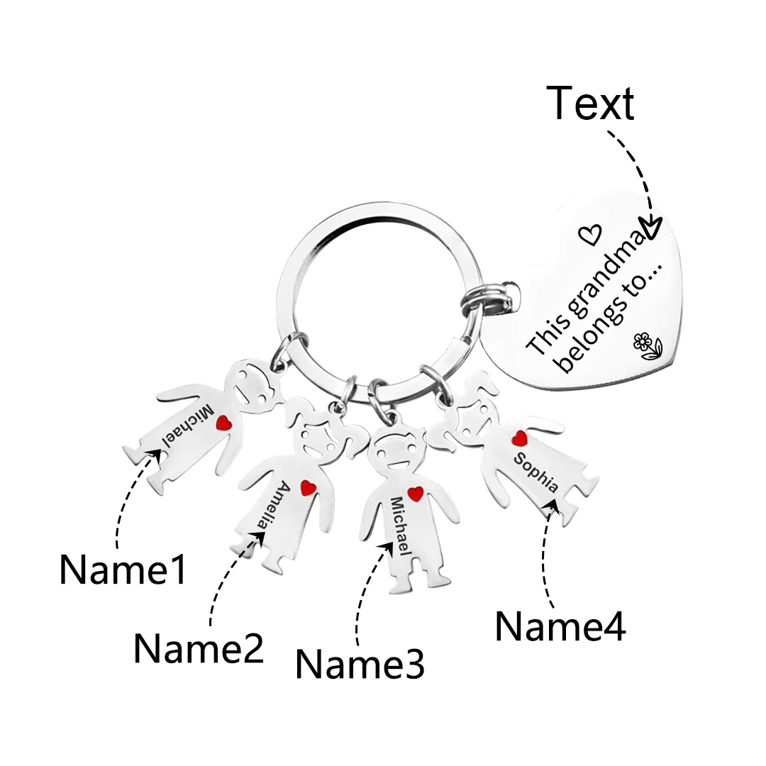 Personalised Keychain with Kid Charm Engraved 4 Names Family Keychain for Grandma-Jessemade AU
