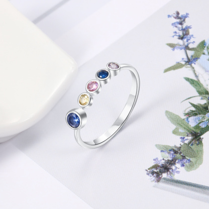 S925 Silver Ring Personalised 3-5 Birthstones Family Ring With Names Gifts For Her-Jessemade AU