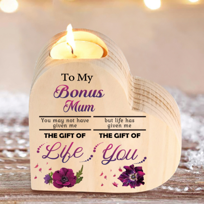 To My Bonus Mom/Mum Violet Flower Heart Candle Holder "Life Has Given Me The Gift of You" Wooden Candlestick-Jessemade AU
