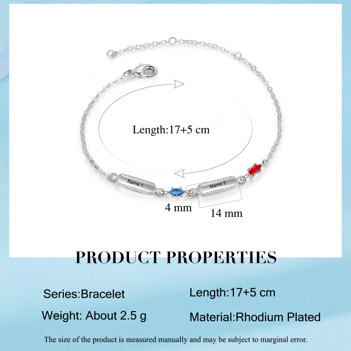 Custom Birthstone Bracelet with 2 Names Personalised Family Bracelet-Jessemade AU