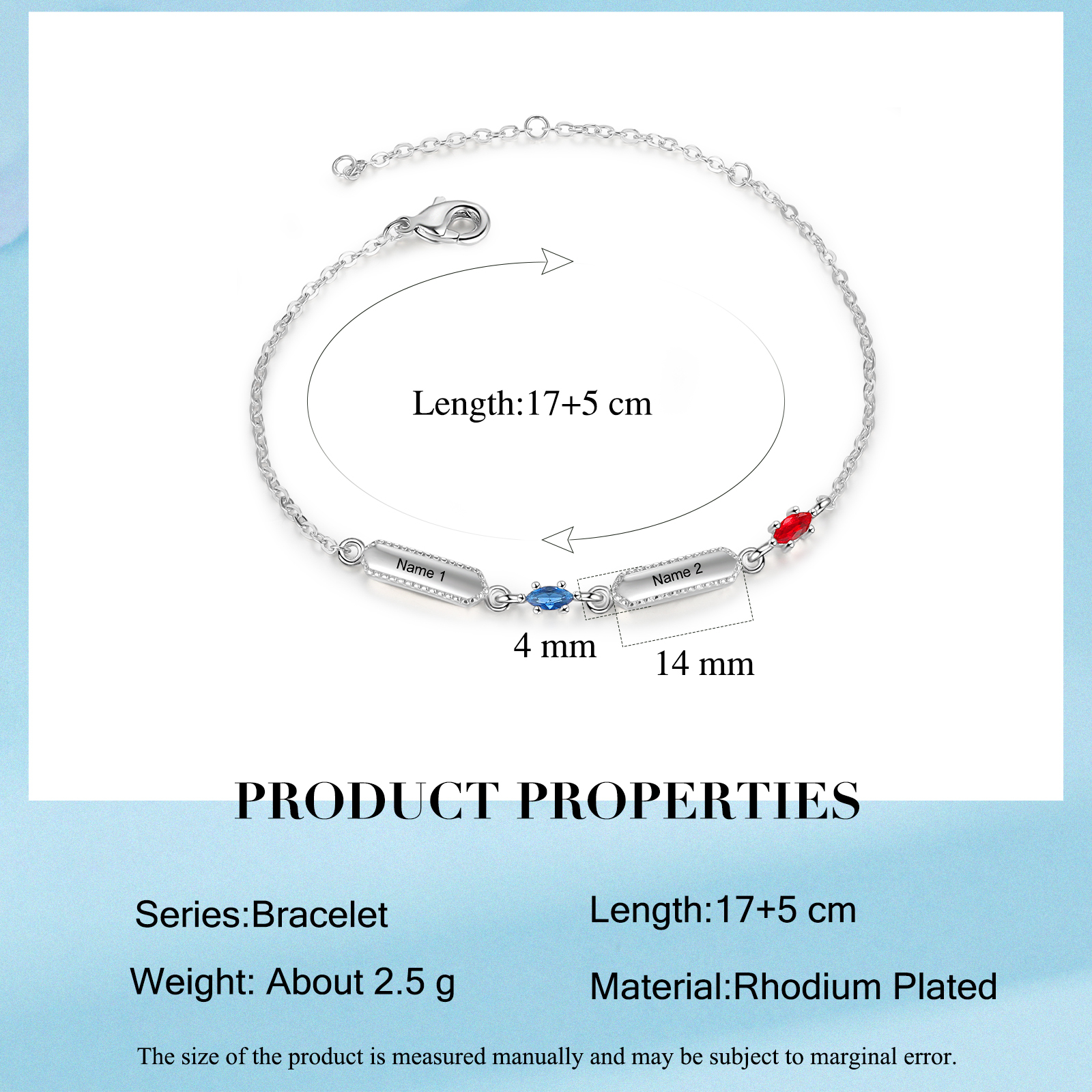 Custom Birthstone Bracelet with 2 Names Personalised Family Bracelet-Jessemade AU