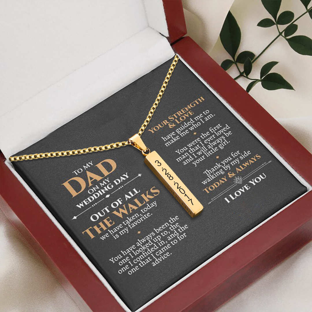 To My Dad Man Vertical Bar Necklace Personalised 4 Side 3D Bar Necklace Father's Day Gift