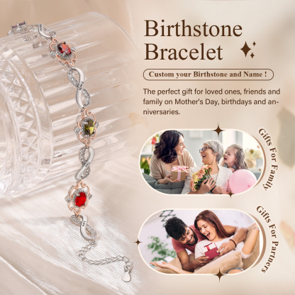 Infinity Bracelet Personalised 4 Birthstones Engraved 5 Names Women's Bracelets Birthday Gift for Her-Jessemade AU