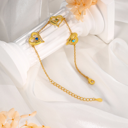 3 Names - Personalised Heart Bracelet Custom Names & Birthstones Bracelets Valentine's Day Gift For Her-Jessemade AU