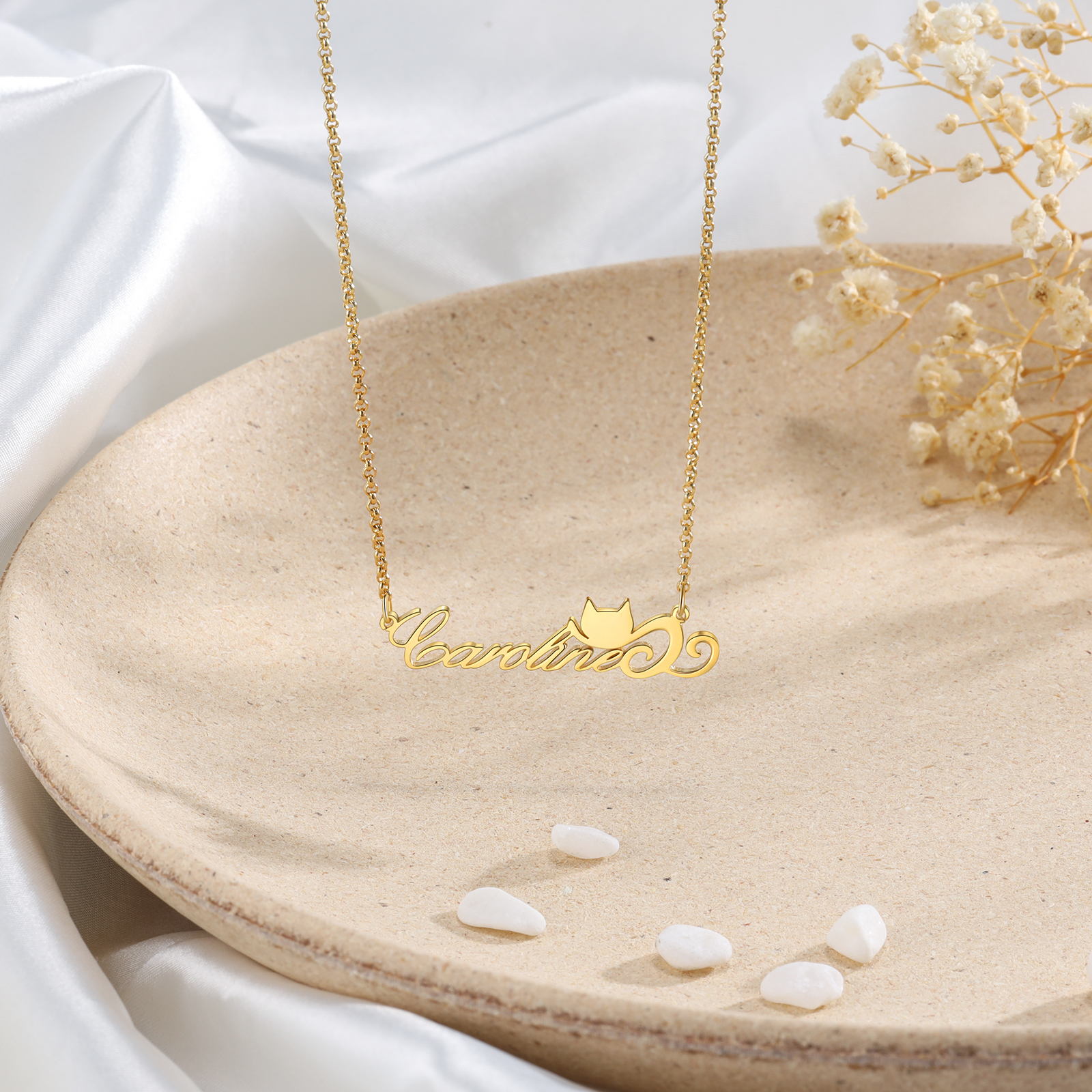 Personalised Cat Necklace Custom 1 Name Necklace Gift For Women-Jessemade AU