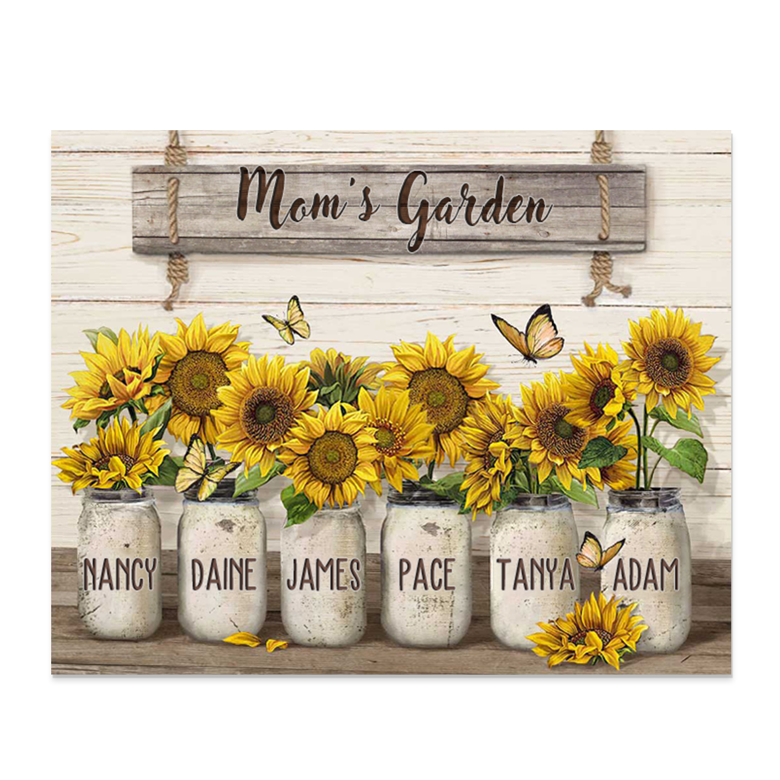 6 Names - Personalised Wooden Plaque Sunflowers Customised with Text Home Decoration Gift for Mother/Grandma-Jessemade AU