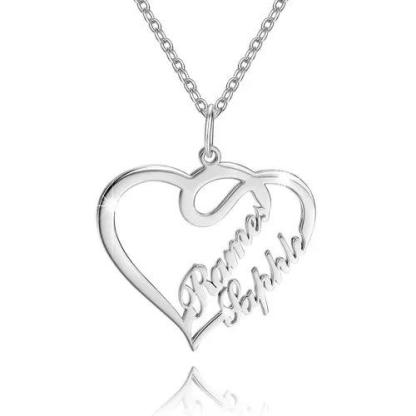 Personalised Heart Necklace Custom 2 Names Necklace Gift For Women-Jessemade AU