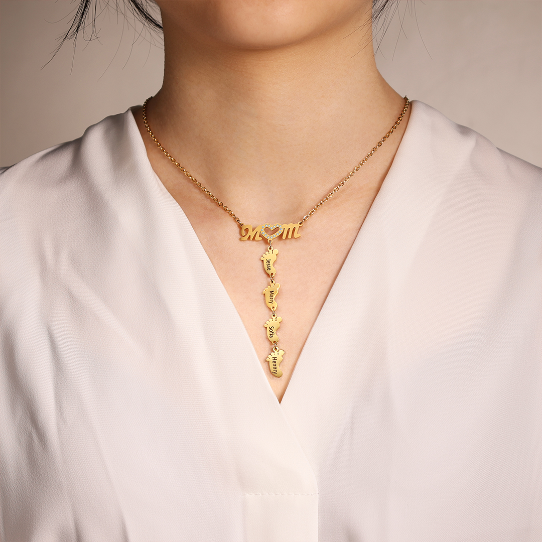 Mother's Day Personalised Baby Feet Necklace Engraved 3 Names Necklace Gifts For Mum-Jessemade AU