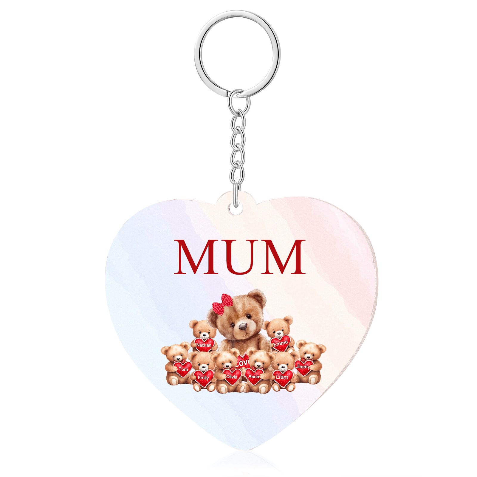8 Names - Personalised Acrylic Keychain Custom 1 Text Teddy Bears Family Hanging Ornaments Gift for Mum/Grandma-Jessemade AU