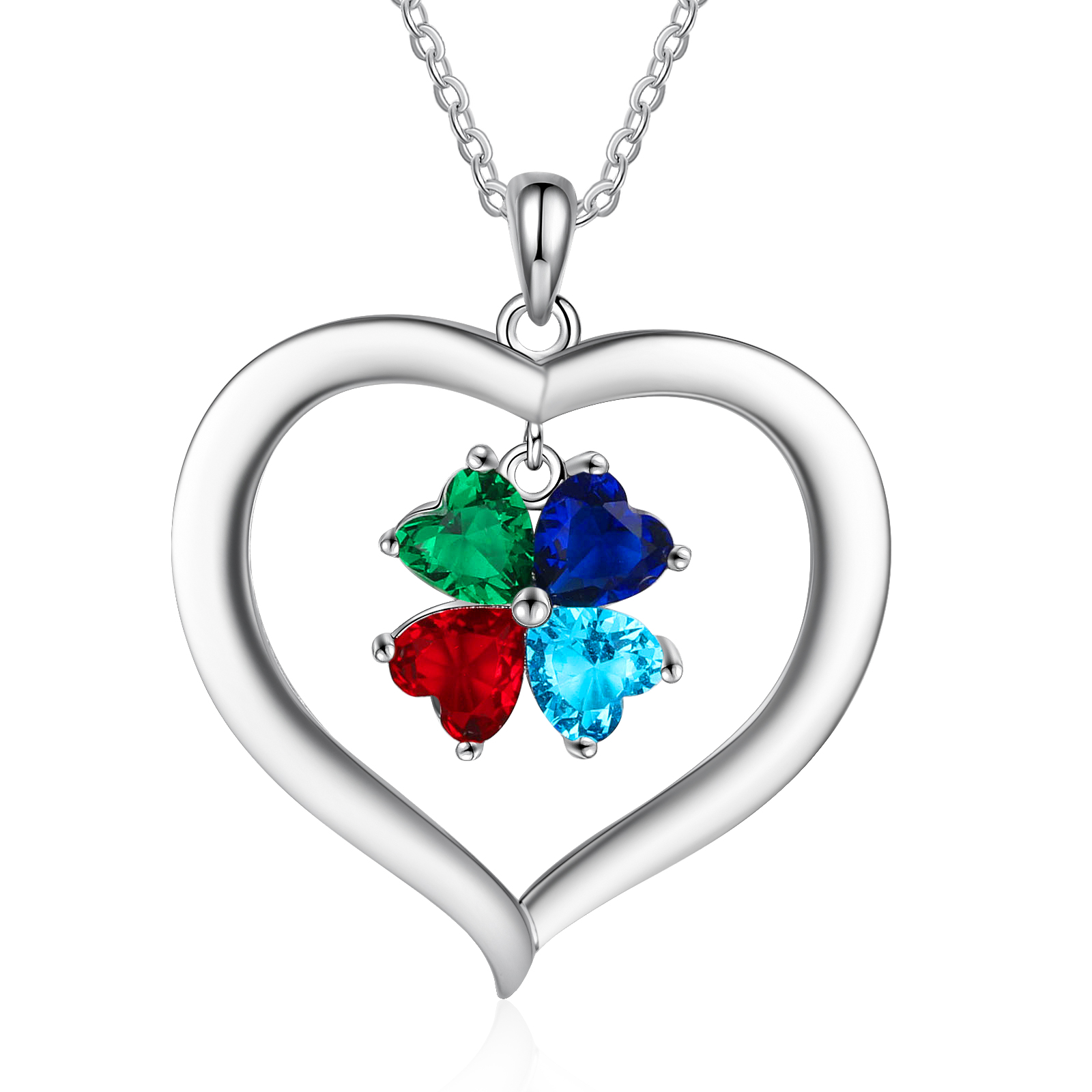 Personalised Heart Pendant Necklace with 4 Birthstones Engraved Names Family Necklace Gifts for Her-Jessemade AU