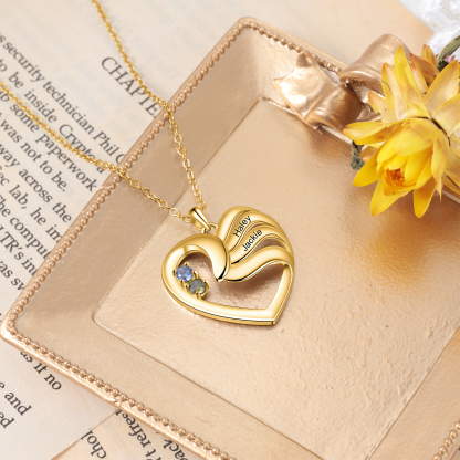 Personalised Heart Necklace With 2 Birthstones Engraved Names Family Necklace Gifts for Her-Jessemade AU