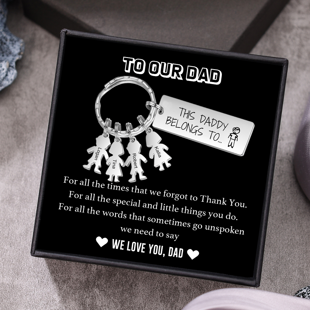Personalised Keychain with 4 Kid Charms Father's Day Gift "This Daddy Belongs To" Custom Family Keyring-Jessemade AU