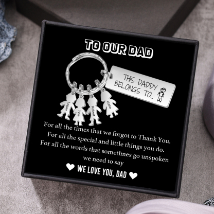 Personalised Keychain with 4 Kid Charms Father's Day Gift "This Daddy Belongs To" Custom Family Keyring-Jessemade AU