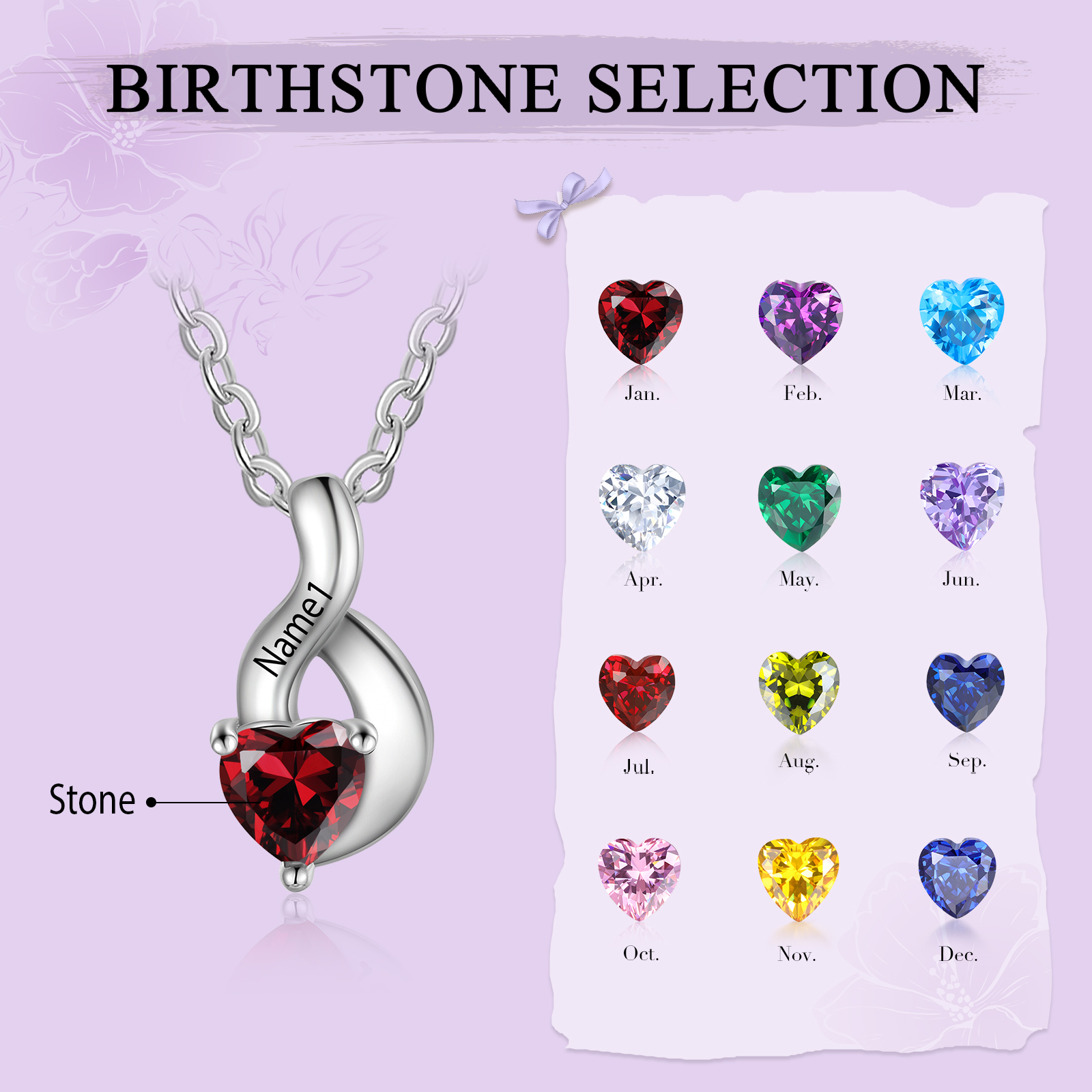 1 Name - Personalised Pendant Necklace Customised Names & Birthstones Necklace Birthday Gift for Women Girls-Jessemade AU
