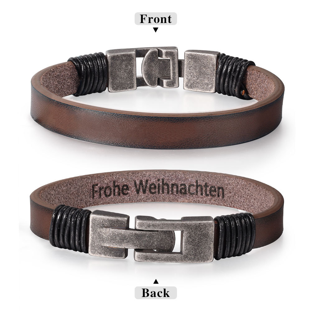 Vintage Men's Leather Bracelet Engraved Text Bracelet Personalised Gift for Him-Jessemade AU