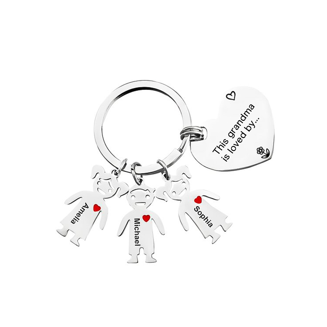 Personalised Keychain with Kid Charm Engraved 3 Names Family Keychain for Grandma-Jessemade AU