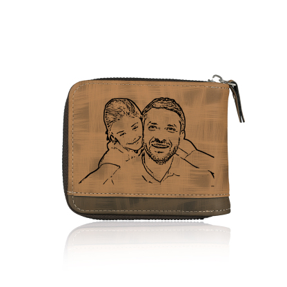 Personalised Photo & Text Billfold Wallet Custom Men's Leather Wallet Zipper Gifts for Him-Jessemade AU