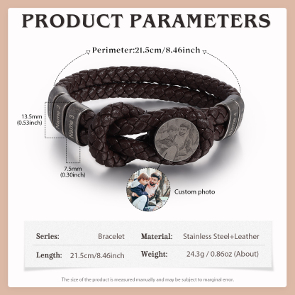 Personalised Men's Photo Bracelets Engraved 5 Names Multi Layered Vintage Braided Bracelet for Him-Jessemade AU