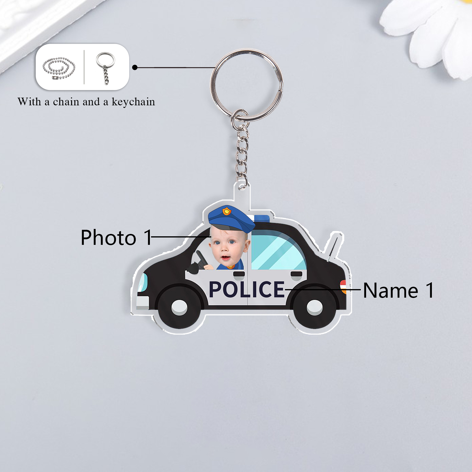 Personalised Police Car Acrylic Keychain Custom Photo Funny Hanging Ornament Back to School Gift for Kids-Jessemade AU