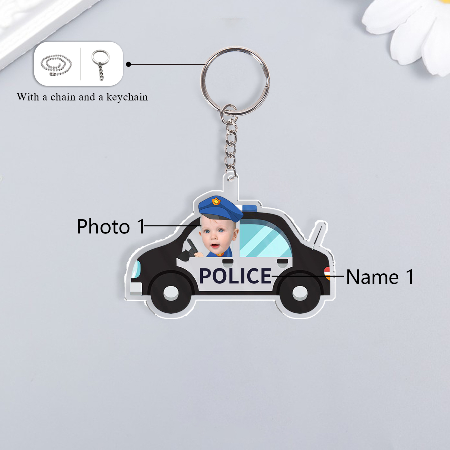 Personalised Police Car Acrylic Keychain Custom Photo Funny Hanging Ornament Back to School Gift for Kids-Jessemade AU
