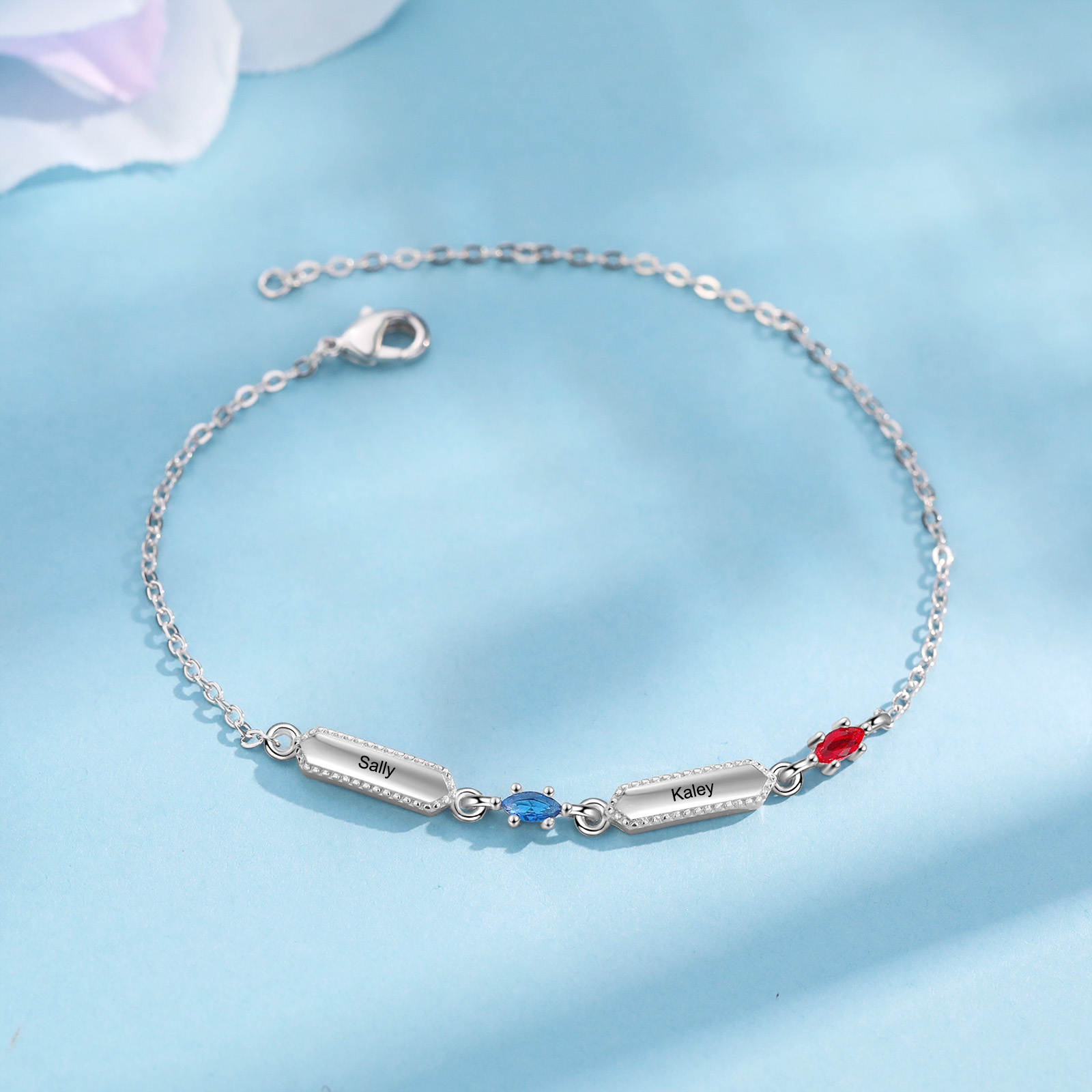 Custom Birthstone Bracelet with 2 Names Personalised Family Bracelet-Jessemade AU