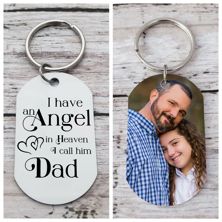 Memorial Dad Keychain Custom 1 Photo Keychain Memorial Gift - I have Angel in Heaven I call him Dad-Jessemade AU