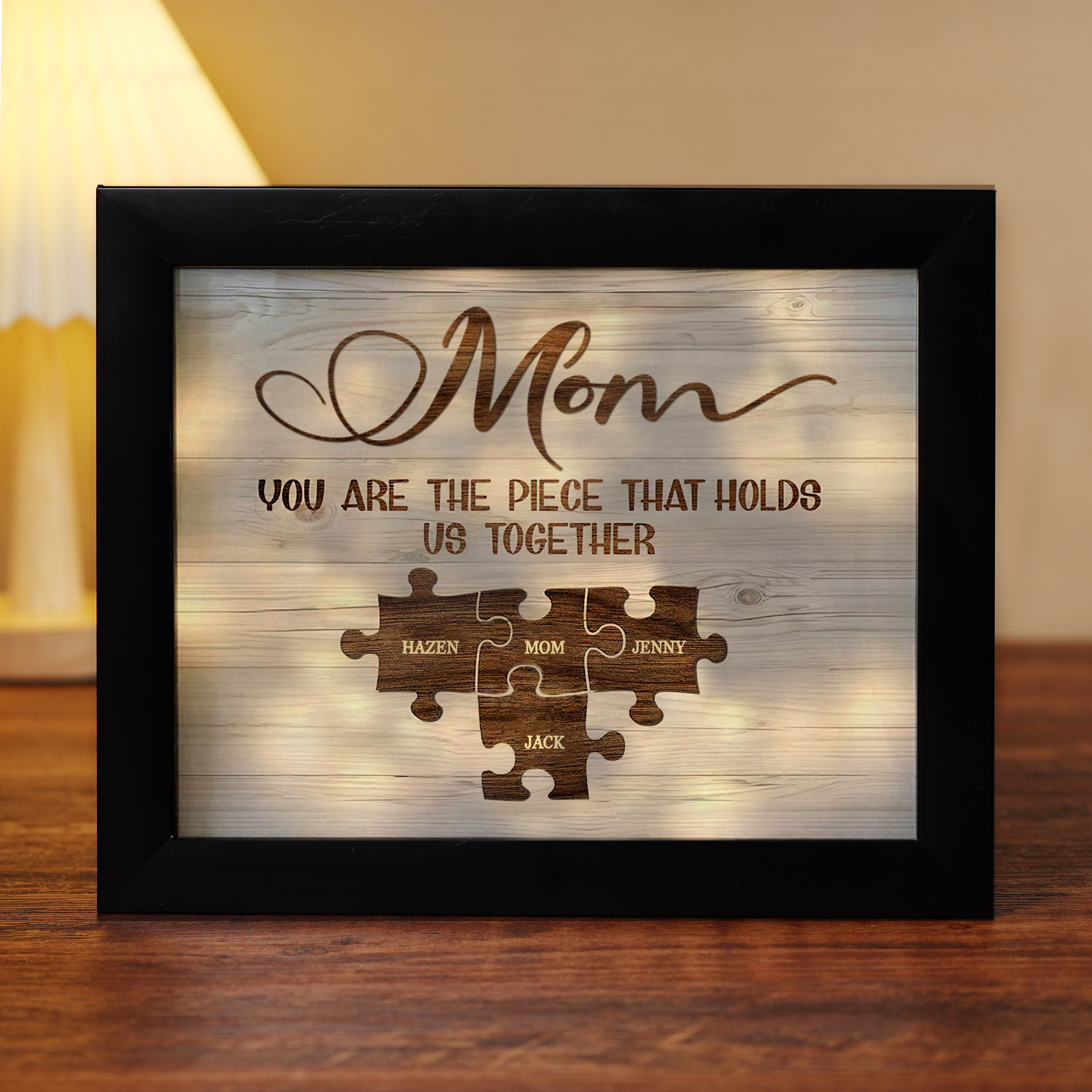 Personalised Puzzle Picture Frame With Light Custom 5 Names Home Decor - You are the piece that holds us together-Jessemade AU