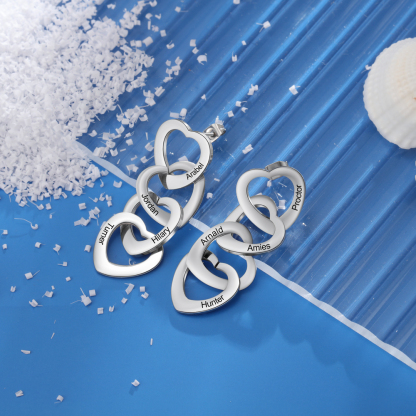 Personalised 4 Hearts Pendant Name Earrings for Her-Jessemade AU