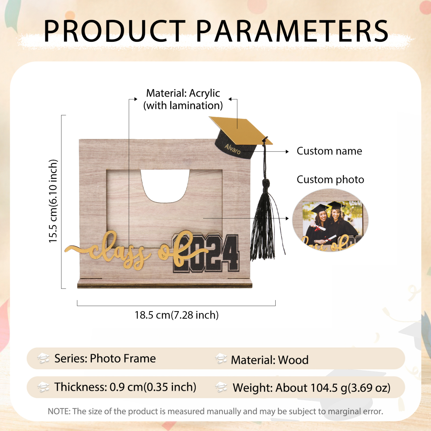 Class of 2024 Personalised Graduation Photo Frame Custom Name & Photo Wooden Frame Creative Gifts-Jessemade AU