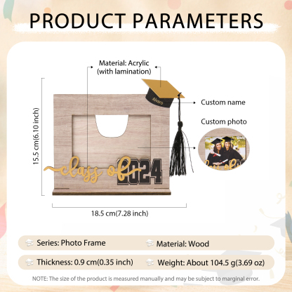 Class of 2024 Personalised Graduation Photo Frame Custom Name & Photo Wooden Frame Creative Gifts-Jessemade AU