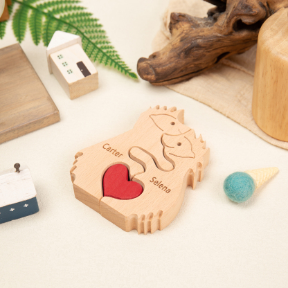 Personalised Wooden Animal Puzzle Custom 2 Names Puzzle Elephant Bear Hedgehog Hug Ornament Gifts for Family Couple-Jessemade AU