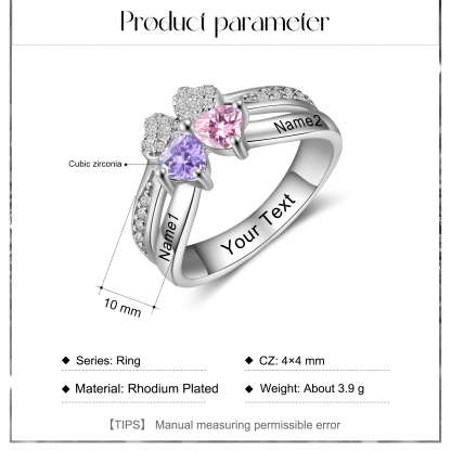 Personalised Ring With 2 Birthstones Engraved Names Ring Best Gift For Women-Jessemade AU