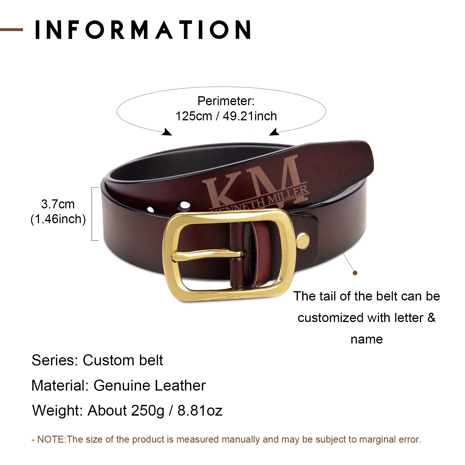 Personalised Genuine Leather Belt Engraved Names Men's Belt for Him-Jessemade AU