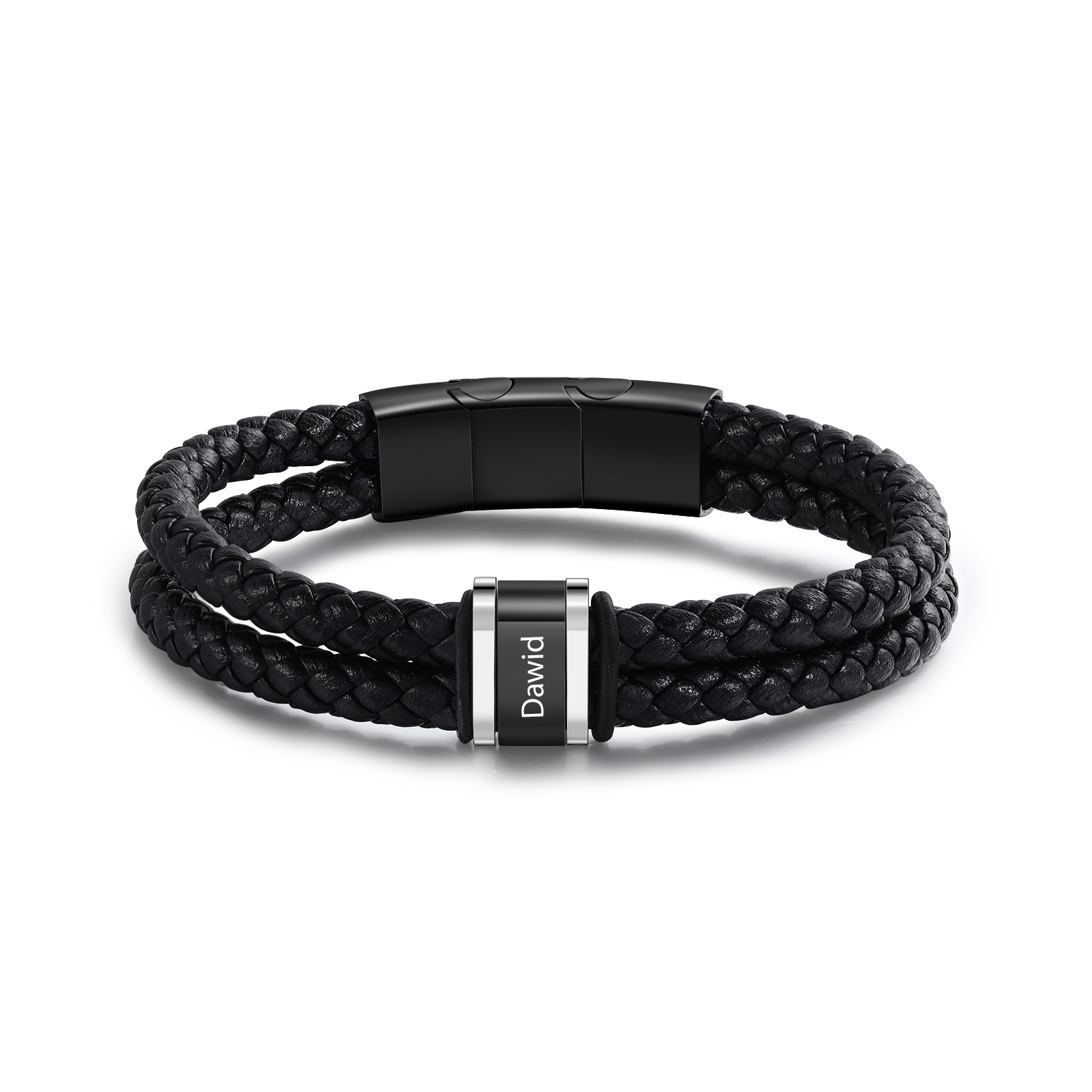 1 Name - Men's Leather Bracelet Custom Names Beaded Bracelet Adjustable Personalised Gift for Him