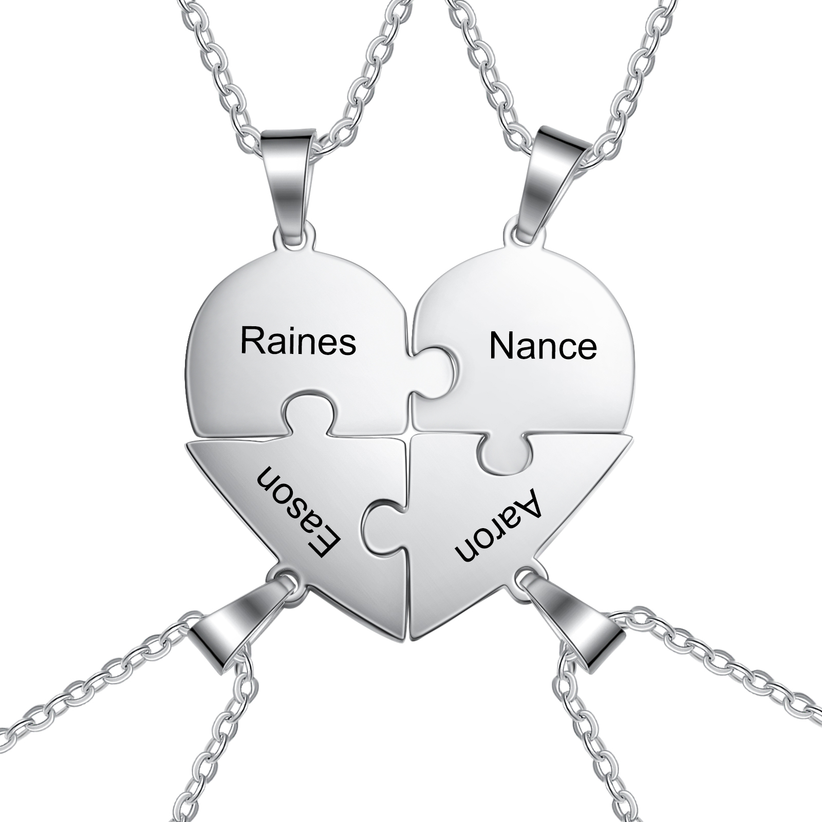 Personalised Heart Puzzle Necklace With 4 Names Gifts For Her-Jessemade AU
