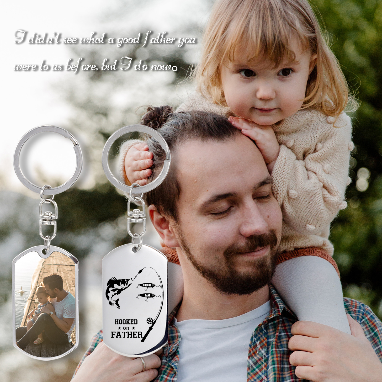 Fishing Keychain For Dad Custom Photo Keyring Engrave 2 Names Father's Day Gifts-Jessemade AU