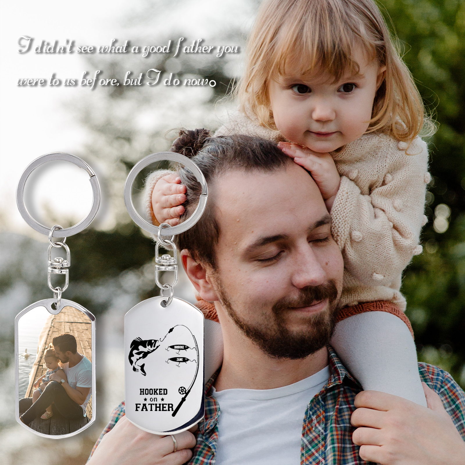 Fishing Keychain For Dad Custom Photo Keyring Engrave 2 Names Father's Day Gifts-Jessemade AU
