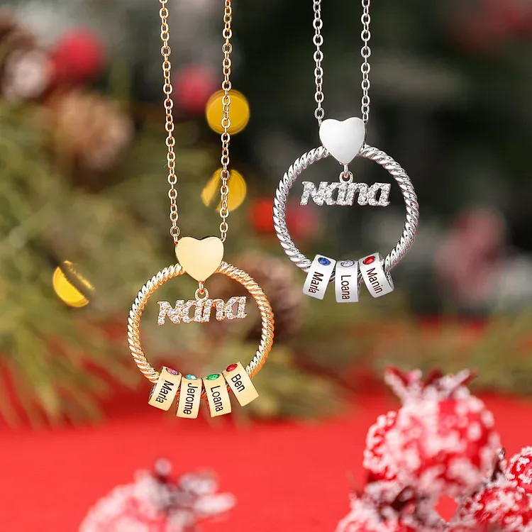 2 Names - Personalised Nana Necklace Custom Names & Birthstones Circle Pendant Necklace Gift for Grandma Nana-Jessemade AU