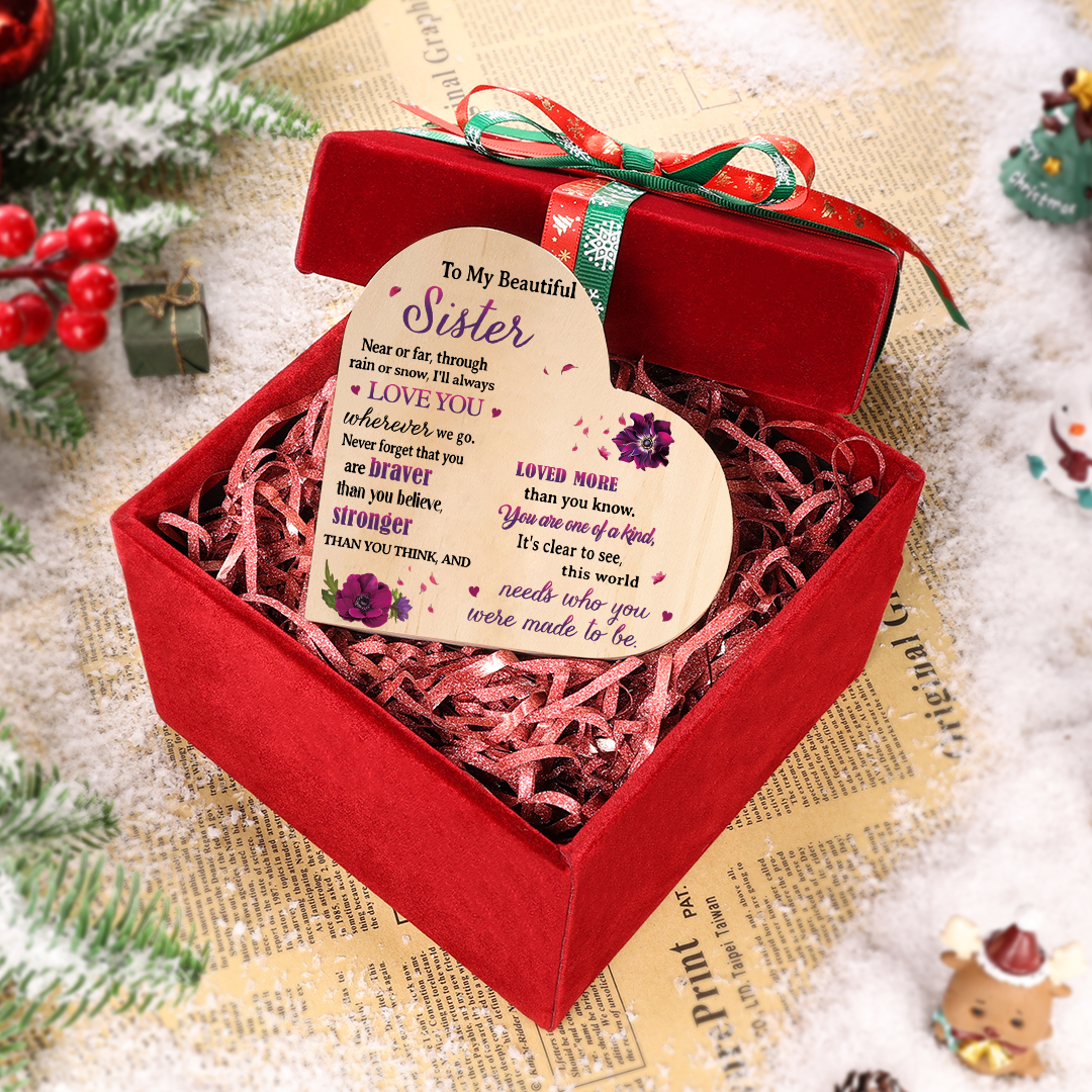 To My Beautiful Sister Violet Flower Heart Candle Holder "I'll always love you wherever we go" Wooden Candlestick-Jessemade AU