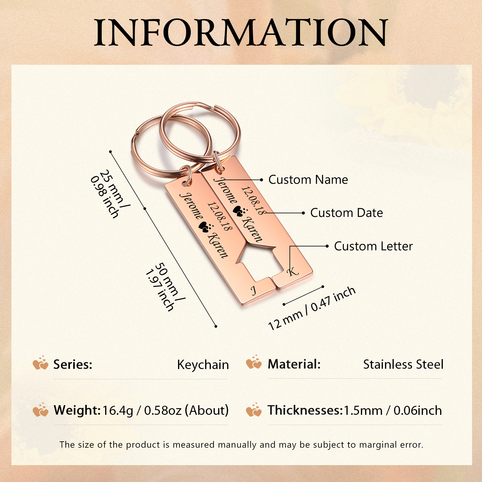Personalised Couple Keychain Custom 2 Letters & 2 Dates & 2 Names Stainless Steel Keyring Valentine's Day Gift for Husband/Wife -Jessemade AU