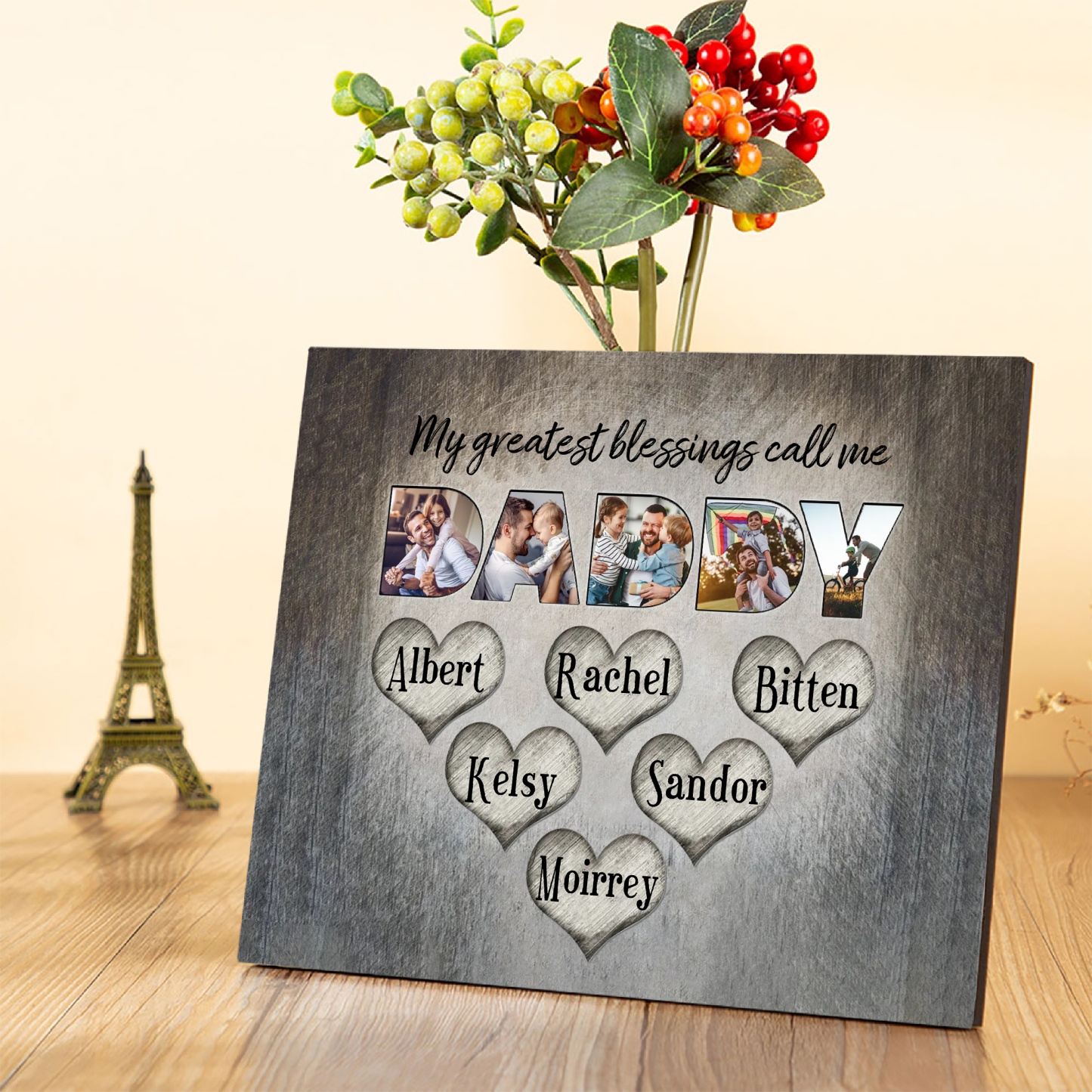 My Greatest Blessing Call Me Daddy Personalised Photo Frame Wood Signs Engrave 6 Names-Jessemade AU