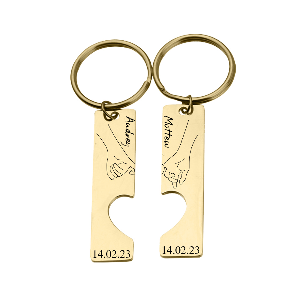 Personalised Couple Pinky Promise Keychain Set Customised Names & Date Matching Couple Keyring Valentine's Day Gifts For Couples-Jessemade AU