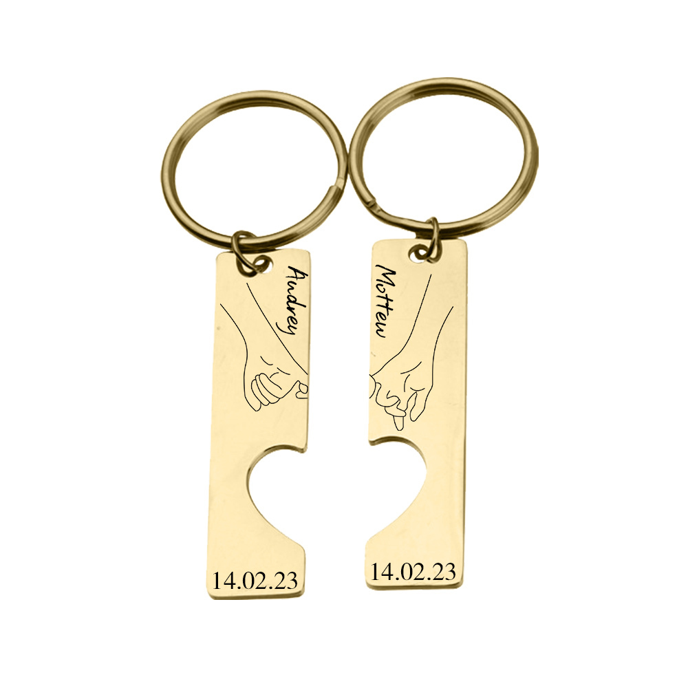 Personalised Couple Pinky Promise Keychain Set Customised Names & Date Matching Couple Keyring Valentine's Day Gifts For Couples-Jessemade AU