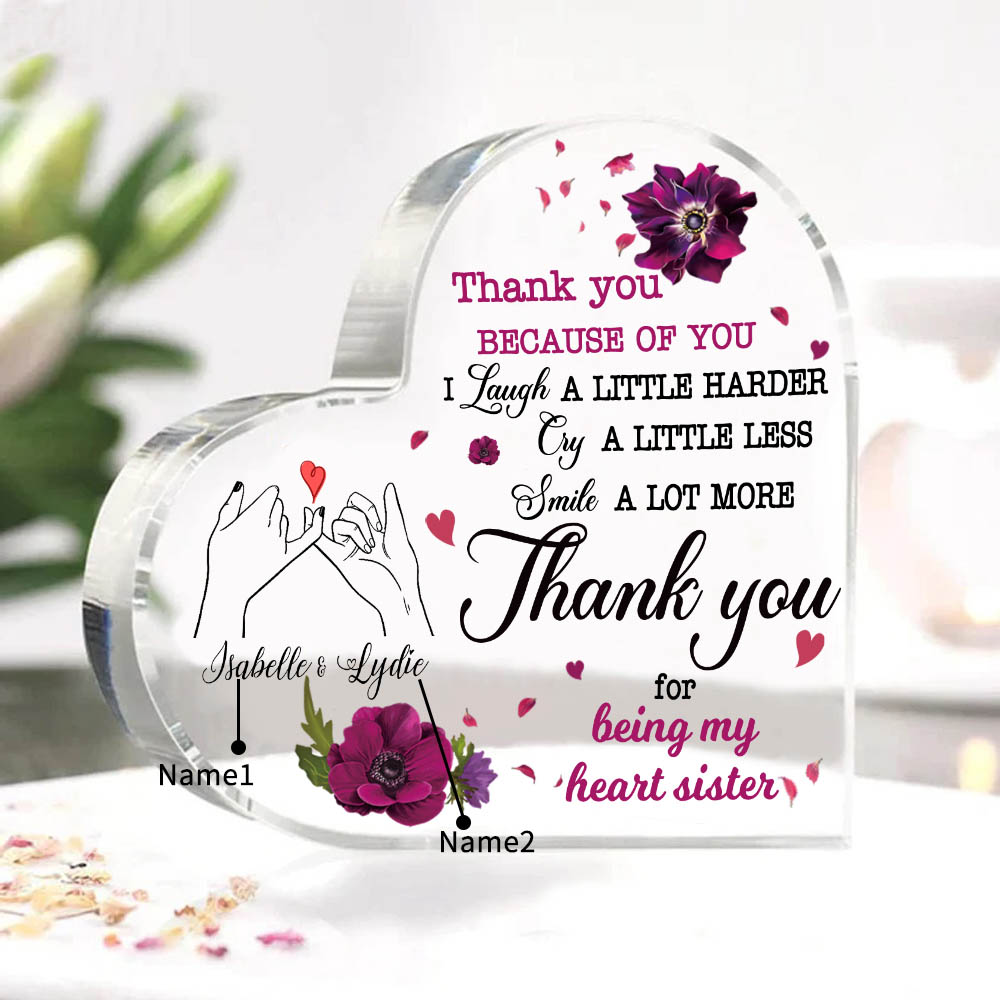 Pinky Swear Acrylic Heart Keepsake Customised 2 Names Violets Ornament "Thank You For Being My Heart Sister" Gift For Sister-Jessemade AU